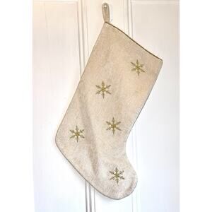 Soft Christmas Stocking with Gold Snowflakes and Gold Rope Trim